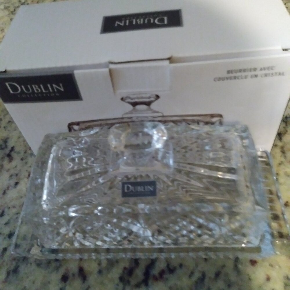 Butter Dish with Lid, Dublin Crystal Collection, 8" Clear